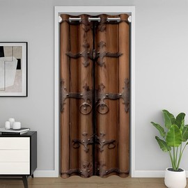 Feelyou Rustic Wood Barn Door Door Curtain for Doorway Privacy 84"L x 52"W (Pack of 1) Farmhouse Country 30%-50% Room Darkening Blackout for Kids Adults Barn Rural Village Room Divider Curtain Cover