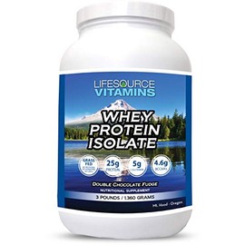 LifeSource Vitamins 3 lb - US Dairy Cows Grass Fed Whey Protein Isolate - Double Chocolate Fudge sweetened w/Stevia - 3 lb Powder