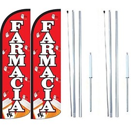 OnPoint Wares Farmacia King Flag Sign With Complete Hybrid Pole set - Pack of 2