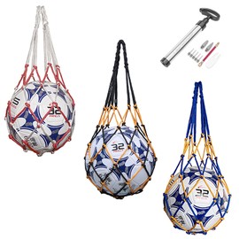 Bolsas de Malla para Baloncesto, 3Pcs Portátil Bolsa de Almacenaje para Pelotas con Bomba Bolsa de Nylon para Equipamiento Deportivo para Sujetar Pelotas de Voleibol Fútbol Baseball