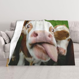 Funny Cow Sticking Out Tongue Throw Blankets 50"x40" Lightweight Flannel Fleece Cozy Soft Blanket Home Decor for Couch Bed Sofa Bedroom Living Room Travel Birthday Christmas All Season