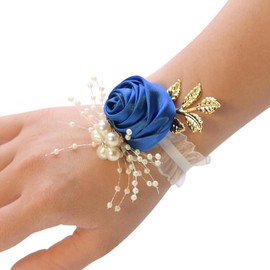 Snadulor 1 Pcs Wrist Flower,Wedding Bridesmaid Bride Wrist Corsage Decoration Hand Flower,Royal Blue