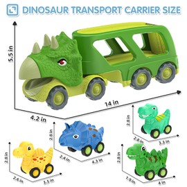 Moritakk Dinosaur Toys for Kids 3-5 Years Old,Dinosaur Transport Carrier Truck with 4 Pack Small Pull Back Dino Car,Dinosaur Transport Truck Toys for 2 Year Old boy Christmas Birthday Gift