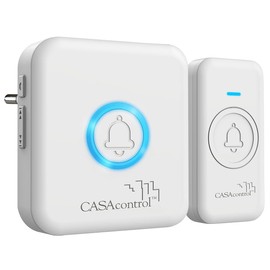 CASAcontrol Wireless Doorbell: Wireless Bell Button with Socket Receiver, 64 Melodies, IP56, White (Wireless Doorbell, Waterproof, Bell Amplifier)