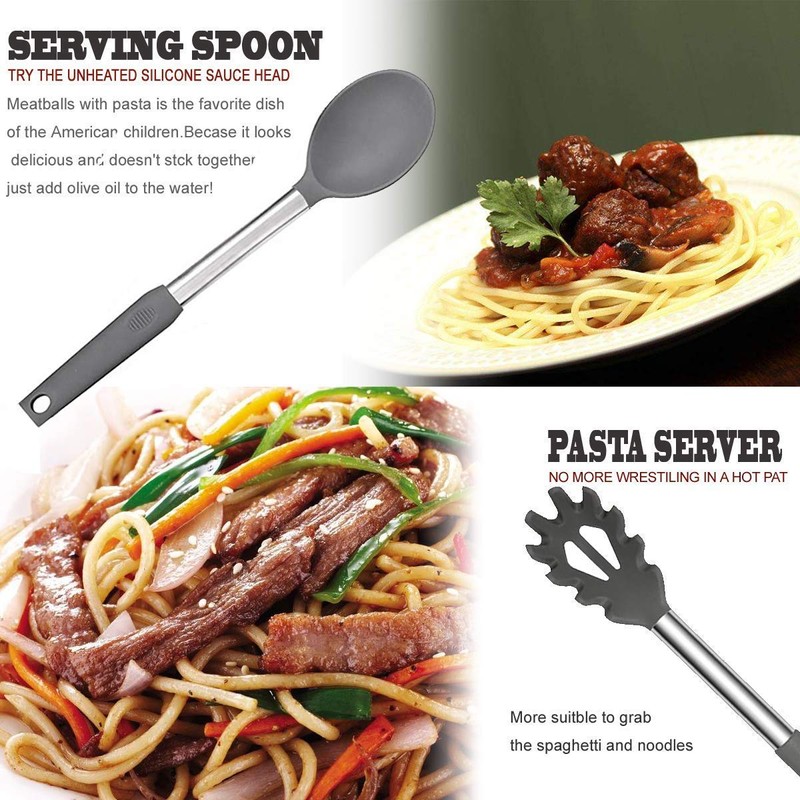 Silicone Kitchen Cooking Utensils Set with Stainless Steel Handle, Spatula