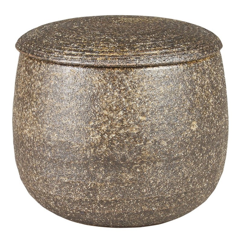 Iga Ware Ohitsu Black Persimmon Glaze with Rice Spoon, Yamahon