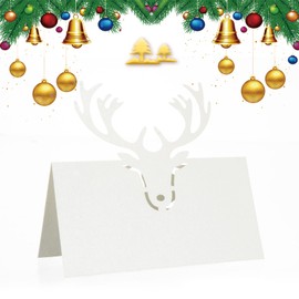 Homo Trends Christmas Place Cards Place Cards for Table 50Pcs Place Name Cards Deer Christmas Name Place Holders Wedding Card Table Place Card for Wedding Supplies or Party Favor, B-Deer White