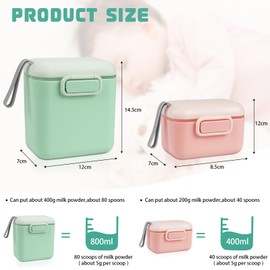 Aolso Milchpulver Portionierer, 2Pcs Baby Milchpulver Container, Milch Pulver Spender, Milchpulver Dose Baby, Milchpulver Aufbewahrung Tragbarer Luftdichter,Säuglingsnahrung Kasten (Grün-Rosa)