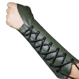 ArcheryMax Handmade Leather Arm Guard Bow Hand shooting Glove (Green, Left Hand)