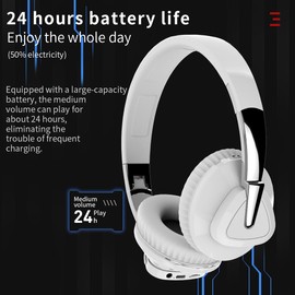 Generic Wireless Bluetooth Headphones over The Ear with Mic, 2-core V5.0 Lossless, 24hrs Playtime for Gym Men Women PC Cellphones (White), 2A537-H3