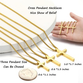 Stainless Steel Cross Necklace for men Silver Cross Necklace cross chain for mens Cross Pendant Necklace Simple Jewelry (Gold:Cross Pendant 0.8'' * 1.3'', 20.0)