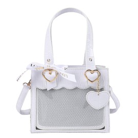 HALGIO Pain Bag, Small Size, Cute, Mini 2-Way Tote Bag, Handbag, Heart Lolita, Shoulder Bag, Croco, Croco, Croco, Black, White, Habbac,, white