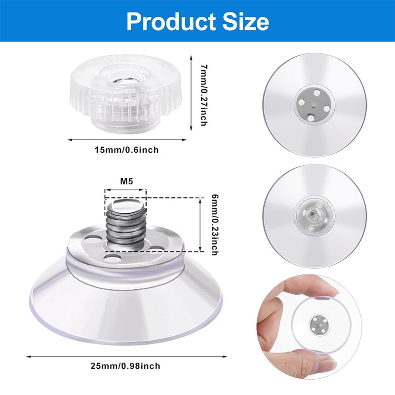 Pack of 12 Suction Cups with Thread and Knurled Nut,