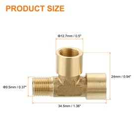 sourcing map Brass Tee Pipe Fitting, G1/8" x G1/8" x G1/8" 3 Way T-Connector Fitting Coupler Adapter for Gas Transport Connect Pipelines, 2pcs