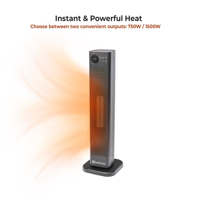 Comfort Zone Oscillating Tower Space Heater with Remote Control for