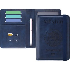 DMluna Fundas de pasaporte, billeteras de pasaporte de viaje de cuero Pu de alta gama, fundas de pasaporte cerradas rfid, clasificadores de documentos de viaje con portaplumas, para mujeres y hombres,
