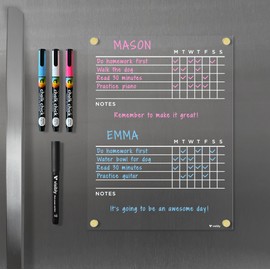 Visibly Magnetic Acrylic Chore Chart for Fridge, Includes 4 magnetic wet-erase markers for Refrigerator, 9" X 12". Put those kids to work!