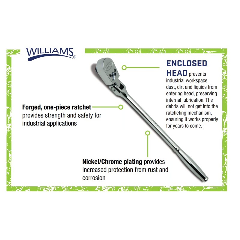 Williams JHWM-52EHFA 1/4-Inch Drive Enclosed Flex Head Ratchet with Chrome