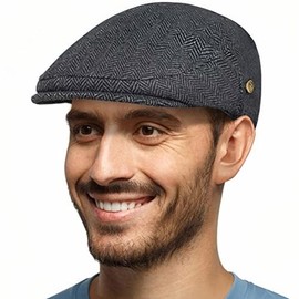 Men's Herringbone Flat Newsboy Hat Tweed Gatsby Cabbie Ivy Classic Golf Cap for Husband,Father & Boyfriend, Dark Gray, XL