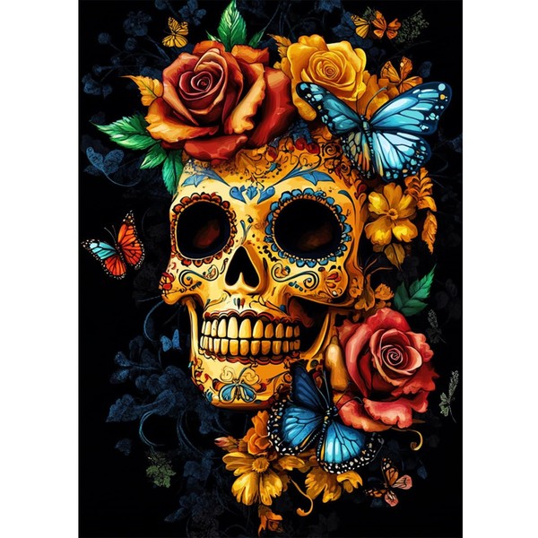 RICUVED Skull Diamond Art Kits for Adults, Butterfly Diamond Painting