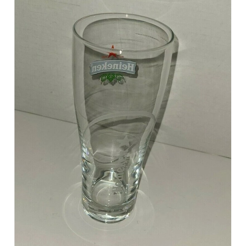 Heineken Beer Glass Red Star Logo Etching 6.5” Pilsner