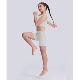 Roself Moment Pack of 3 4 inch girls' shorts, stretch short leggings for children, elastic high-waist scrunch cycling shorts for 6-16 years, Black / white / grey