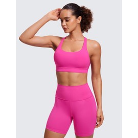 CRZ YOGA Women's Without Underwire Sports Bra Crossed Back Spaghetti Top Removable Pads Yoga Crop Top, Hibiscus Purple
