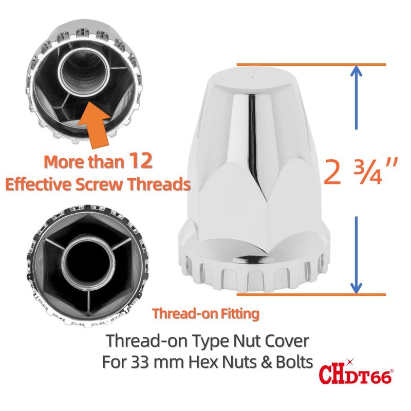 CHDT66 Complete Chrome Wheel Cover Set, 33mm Lug Nut Covers