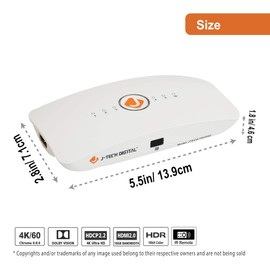 J-Tech Digital HDMI Switch 5X1 HDMI2.0 4K@60Hz, HDCP 2.2, HDR, YUV 4:4:4 with remote control and auto-switching function with Control4 Driver Available [JTECH-18GSW5]