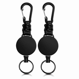 2 Pack Retractable Keychain,Heavy Duty Carabiner Badge Holder Retractable Badge Reel ID Holder with 60 cm Steel Retractable Cord(Black)