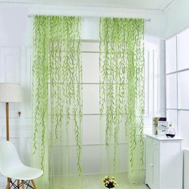niCWhite 2pcs Willow Curtain Leaf Tulle Voile Curtains Rod-Pocket Green Sheer Curtains 39"x78.7" Window Room Scarf Door Bed Drape Panels Window Treatments for Bedroom Living Room