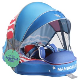 MAMBOBABYFLOAT Sunny Navigator Baby Pool Float with Canopy 2025 — Safe, Comfortable, Adjustable American Flag Pool Float w/Sun Protection, Air-Free Foam Technology, 5-Way Buckle System