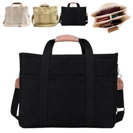 Desolio Everything Tote Bag, Everything Bag, Canvas Tote Bag with Compartments (Black)