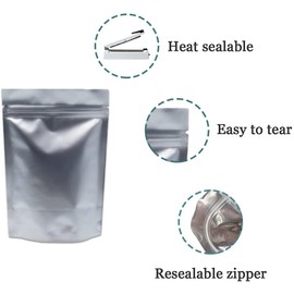 WACCOMT Pack 50 Pieces 4.7x7.9 inch Silver Pure Mylar Foil Bags Smell Proof Stand Up Pouch 3.94mil Thick Aluminium Foil Zipper Lock Pouches Resealable Food Storage Bag for Zip Snack Lock Heat Seal