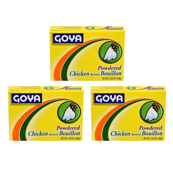 Goya Caldo con sabor a pollo en polvo, (paquete de 3, total de 8.4 onzas)