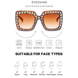 TOEECY Women Sunglasses UV 400 Glasses Square Crystal Retro Polarized Sunglasses Classic Shiny Frame Ladies Sun Glasses Eyewear Vintage 90s Trendy(Style E)