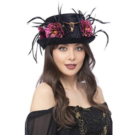 Smiffys 53002 Floral Horn Top Hat, Women, Black, One Size
