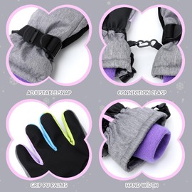 JANGANNSA Kids Waterproof Ski Gloves Warm Winter Accessories for Boys & Girls Aged 4-13, A-rainbow