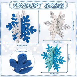 CCINEE 6pcs Christmas Wooden Snowflake Decoration Winter Snowflake Tabletop Sign White Blue Silver 3D Snowflake Tabletop Decor Glitter Snowflake Centerpiece for Xmas Wooderland Party Home Decoration