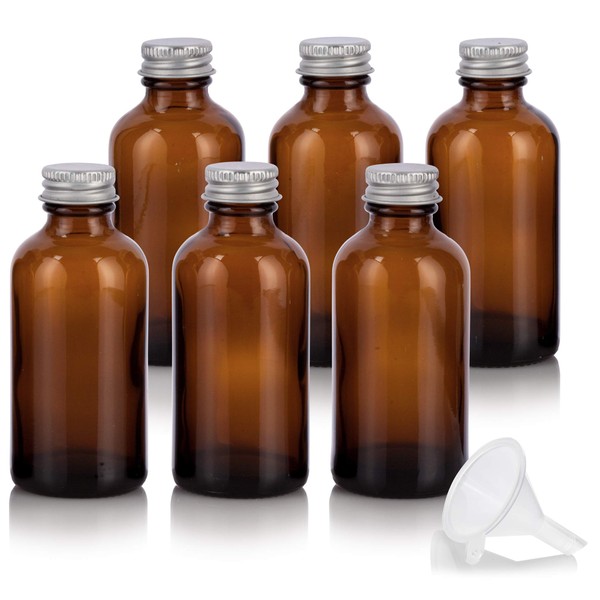 4 oz Amber Glass Boston Round Bottles with Silver Metal