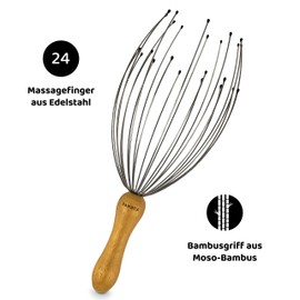 BAMBUA - Head massage spider with 24 fingers - bamboo handle - made from moso bamboo - premium head massager - sustainable relaxation