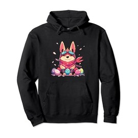 Colorful Easter Eggs Hunt 2024 Dog With Bunny Ears for Kids Pullover Hoodie