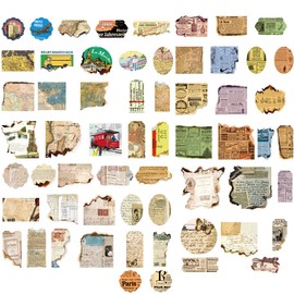 120PCS Vintage Washi Stickers Pack Scrapbooking DIY Material Decorative Manuscript Newspaper Ticket Travel Map Fragments Sticker for Journaling Art Craft Scrapbook Water Bottles Journals Books