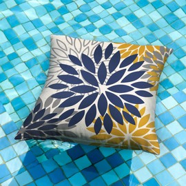Blue Yellow Flower Pillow Covers 18x18 Inch Set of 2 Outdoor Throw Pillows Outdoor Waterproof Decor for Living Room Sofa Patio Funiture Garden Floral Linen Cushion Case