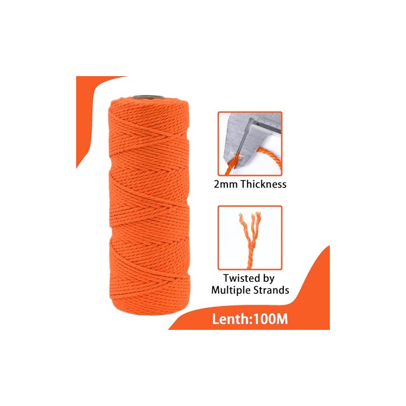 POPOYU 2mm Macrame Cord,100m Natural Cotton Macrame Rope,Orange Macrame Cotton