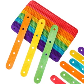 Gatuida 100 Pcs Colored Popsicle Sticks, 5.9 x 0.66 Inch Wooden Craft Sticks with Holes, Multi-Color Dessert Sticks for DIY Crafts, Kitchen Use