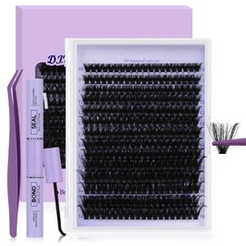 Lash Extension Kit 280Pcs Volume Individual Lashes Kit Superfine Individual Lashes 10-18mm Soft D Curl Lash Clusters Kit with Bond and Seal Lash Tweezers for Self Use （Kit，90D-10-18MIX）
