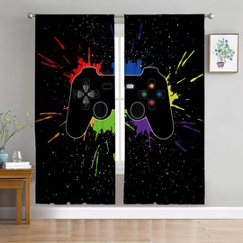 WNOOHIY Teen Kids Boys Favorite Stylish Gamepad Game Console Light-Filtering Window Curtains,Suitable for Children's Bedroom,Living Rooms,Rod Pocket Drapes, 39.5" × 87", Set of 2 Panels