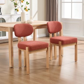 Modern Textured Fabric Dining Chair Set of 2 Rounded Back Upholstered Accent Chair with Solid Wood Legs for Living Roomcolor: Orange, size: 21.06 "* 20.28 " *32.28"