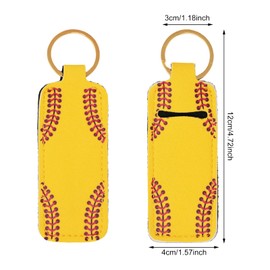 Honbay 12PCS Softball Pattern Chapstick Holder Keychain Lip Balm Holder Lipgloss Holder Lipstick Holder Clip-on Sleeve Pouch for Travle or Daily Outing for Women and Girls Handbags Backpacks, Yellow